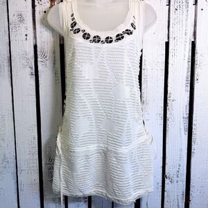 Mono Reno Ivory Boho Lace Up Textured Tunic Mini Dress Medium Goth Glam Grunge